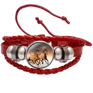 Skórzana bransoletka - Koń - regulowana długość, wymienne oczka