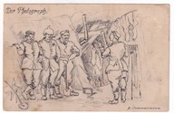 Żołnierze Niemcy w okopach FAJKA Fotograf z aparatem 1917r. FELDPOST