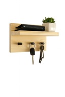 Drewniany wieszak na klucze / półka ścienna – naturalne drewno