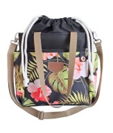 Torebka HABILE design bag DUŻO KIESZONEK worek czarny-liście i kwiaty