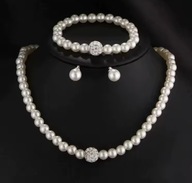 Perły Zestaw Kolczyki Naszyjnik Bransoleta dla WOŚP