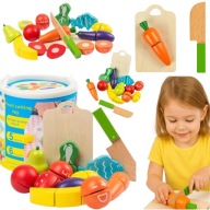 DREWNIANE OWOCE I WARZYWA DO KROJENIA ZABAWKA DLA DZIECI DUŻY ZESTAW XXL