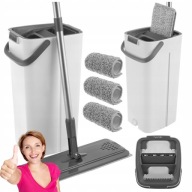 MOP PŁASKI Z WYCISKACZEM Z WIADREM DWUKOMOROWE WODA CZYSTA BRUDNA +3 WKŁADY