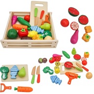 DREWNIANE WARZYWA I OWOCE DO KROJENIA NA MAGNES DLA DZIECI DUŻY ZESTAW XXL