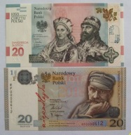 2x20 zł CHRZEST POLSKI & NIEPODLEGŁOŚĆ Ten sam nr. 0000612 UNC