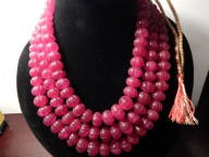 Naszyjnik kamienie Rubiny 1740 ct dł 45+90 cm 3 rzędowe Rzeżbione