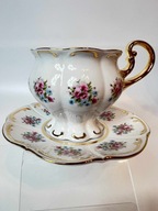 Filiżanka duo rózowa porcelana Karlovy Vary Bohemia złocenia piękna!