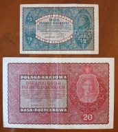 Zestaw dwa banknoty 20 i 1/2 pół marek polskich 1919 i 1920 rok