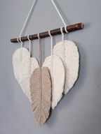Makrama ścienna Dekoracja listki BOHO piórka