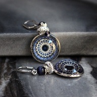 Kolczyki damskie wiszące Premium Handmade srebro granat mandala boho hippie