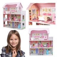 DOMEK DLA LALEK BOBO-SAN DREWNIANY 3-POZIOMOWY Z MEBELKAMI I TARASEM 70 CM