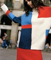 H & M sweter czerwony wełniany wełna stójka półgolf kolorowy bloki kolorów