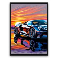 Plakat z ramą 50x70cm Auto Zachód Słońca Samochód Krajobraz Klasyk Design