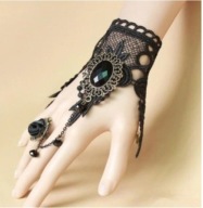 BRANSOLETKA rockowa gotycka koronka vintage B104 choker czarne kamienie