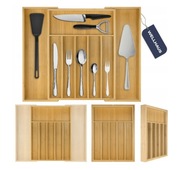 DUŻY WKŁAD DO SZUFLADY 55 CM ROZSUWANY NA SZTUĆCE BAMBUSOWY DREWNO WELLHAUS