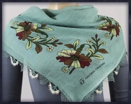 Delikatna Zielona Chusta Apaszka Boho Z KORONKĄ