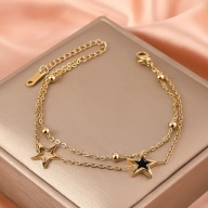 Bransoletka Złota Stal Chirurgiczna 316l Czarna Gwiazdka Cyrkonie Kulka