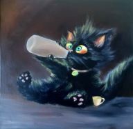 Kot obraz olejny malowany ręcznie 40x40 /75 Patryk Mit