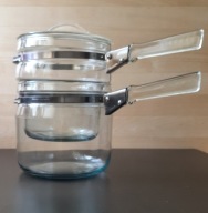 Szklany podwójny rondel Pyrex Flameware Double Boiler lata 50
