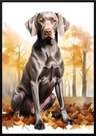 A2 59,4x42 PLAKAT OBRAZ PIES WYŻEŁ WEIMARSKI, JESIEŃ AKWARELA LIŚCIE