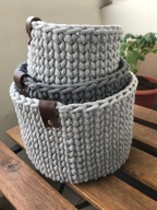 MAMAJASTUDIO Koszyk 17x14cm,kosz do przechowywania,z paskiem skórzanym.