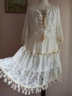 SUKIENKA chwosty pomponiki koronka falbany 38