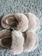 Klapki futerko beż jasny brąz Roz39