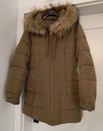 DUNNES _ kurtka z kapturem 40 42 _ pikowana futro nat. JENOT_ toffee