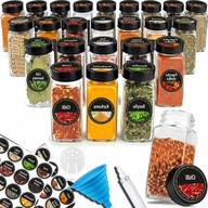 ZESTAW 24x SŁOIKÓW SZKLANE POJEMNIKI NA PRZYPRAWY SŁOICZKI NAKLEIKI PREZENT