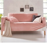 16680 POKROWIEC NA SOFĘ Z DWOMA PODŁOKIETNIKAMI RÓŻOWY AKSAMIT 2 OSOBOWĄ