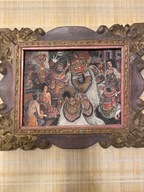 Stary obraz olejny mitologia indonezyjska. Piękna rzeźbiona rama