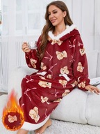 piżama koszula nocna damska miła flanelowa miś bear anime nadruk PIuszowy