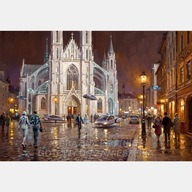 Stare miasto gotyk przyszłośc cyber obraz olejny na płótnie 58x85 katedra