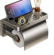 UCHWYT WIESZAK NA PAPIER TOALETOWY METALOWY Z PÓŁKĄ SOLIDNY ESTETYCZNY