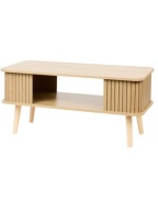Stolik kawowy do salonu 77x37x35 cm brązowy MDF półka FSC