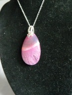 Pastelowy różowy agat, duża łezka, wisiorek na łańcuszku