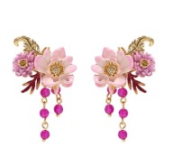 KOLCZYKI EMALIOWANE kwiaty koniczyna malwy różowe