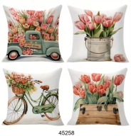 Poszewki na poduszki 4szt 45x45cm wiosna kwiaty rower bukiet TULIPANY 45251