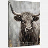 Byk głowa portret zwierzę obraz na płótnie 58x85 olejny art rogi vintage
