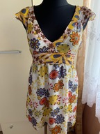 36 S Atos Lombardini mini sukienka tunika kwiaty włoska 100% jedwab