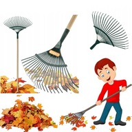 Grabie grabki ogrodowe wachlarzowe do liści trawy ogrodu metalowe z trzonem