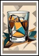 A2 PLAKAT DO KUCHNI RESTAURACJI DRINK Z LODEM SZKŁO BRĄZ BEŻ GEOMETRIA