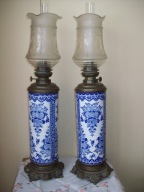 Moge Zmienic Cenę-[@8n] --Para Salonowych Lamp Naftowych XIXw