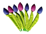 TULIPANY MATERIAŁOWE BAWEŁNA SZYTE RĘKODZIEŁO BUKIET 7szt FIOLET RÓŻ