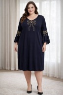 PIĘKNA SUKIENKA OKAZJONALNA OZDOBNY RĘKAW KRYSZTAŁKI 54/56