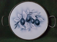 Duża przedwojenna ceramiczna patera / taca ze śliwkami