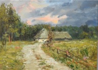 Pod lasem" obraz olejny na płótnie 30x40cm , oryginał Garncarek Al,,,