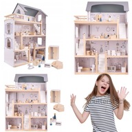 DOMEK DLA LALEK DREWNIANY + MEBELKI AKCESORIA PASTELOWY XXL 83CM