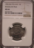 PRL - 10 złotych 1981 PRUS MS 66 NGC - najrzadsze - II-ga MAX. NOTA