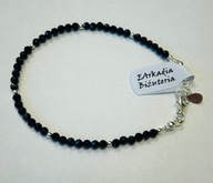 Bransoletka damska srebrna, czarny turmalin, srebro 925